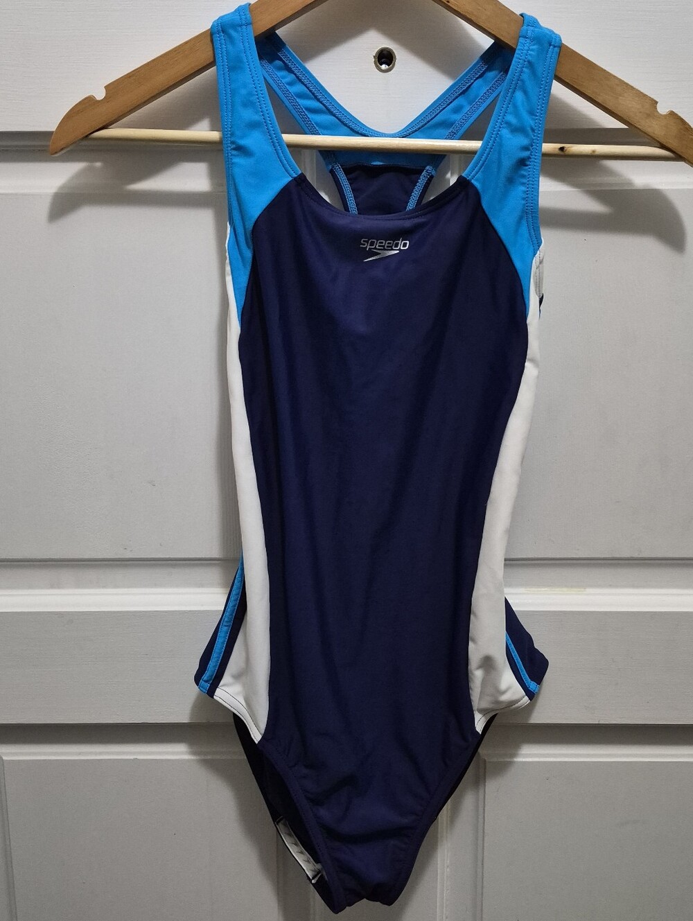 Speedo Swimsuit Girls 16 Racerback One Piece Swim Team Blue Stripe